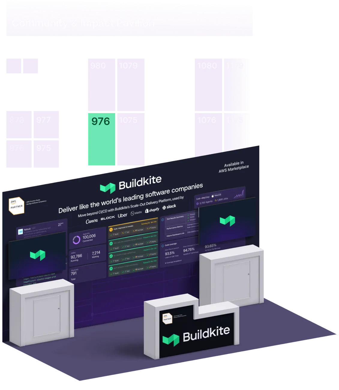 3D render of the Buildkite booth at AWS re:Invent